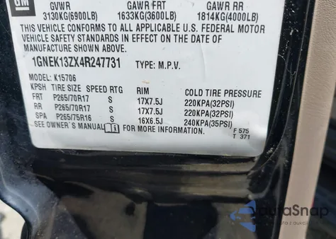 2004 Chevrolet Tahoe Lt z USA, uszkodzony, nr VIN 1GNEK13ZX4R247731